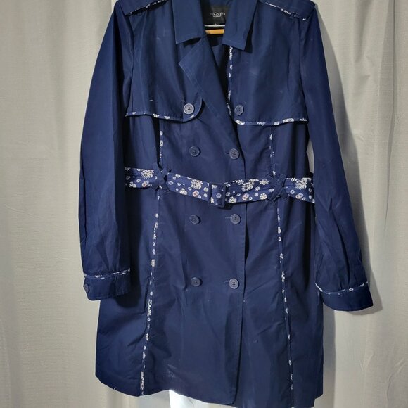JasonWu for Target 2012 Navy Blue Trench Coat with Floral Trim  Size Large - Picture 2 of 11